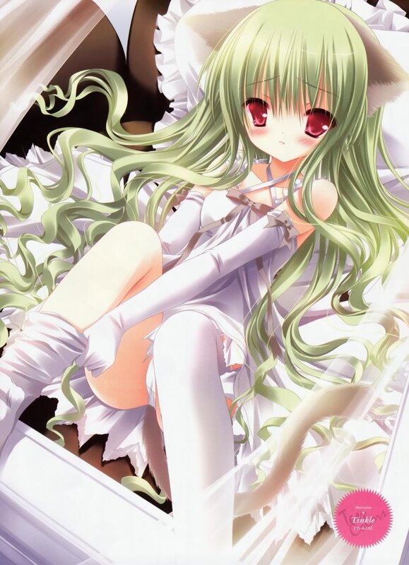 Green-haired Anime Girl — Green, Calm, Cat Ears, Cat Tail