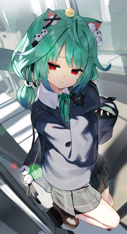 Green-haired Anime Girl — Green, Calm, Digital Art, School Uniform