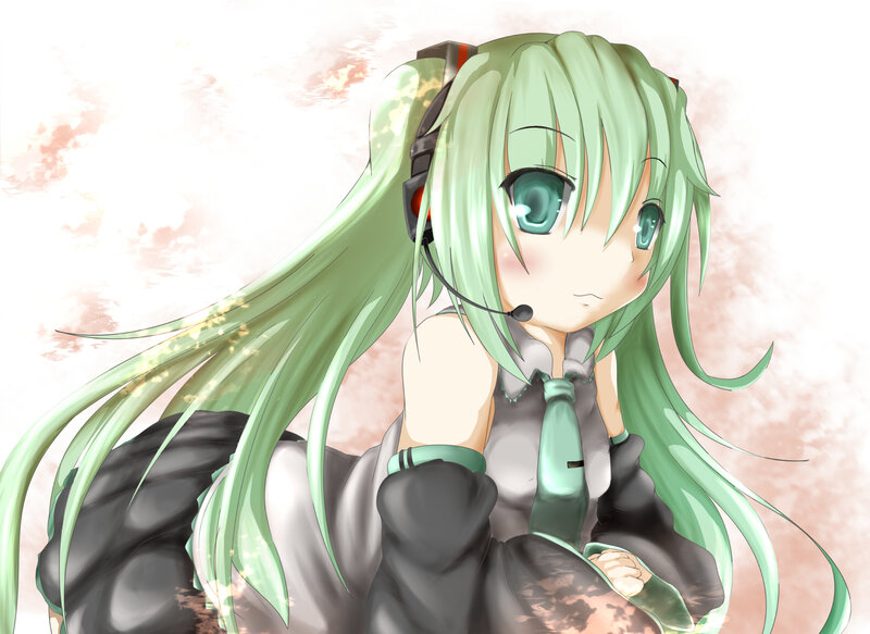 Green-haired Anime Girl — Green, Calm, Headset