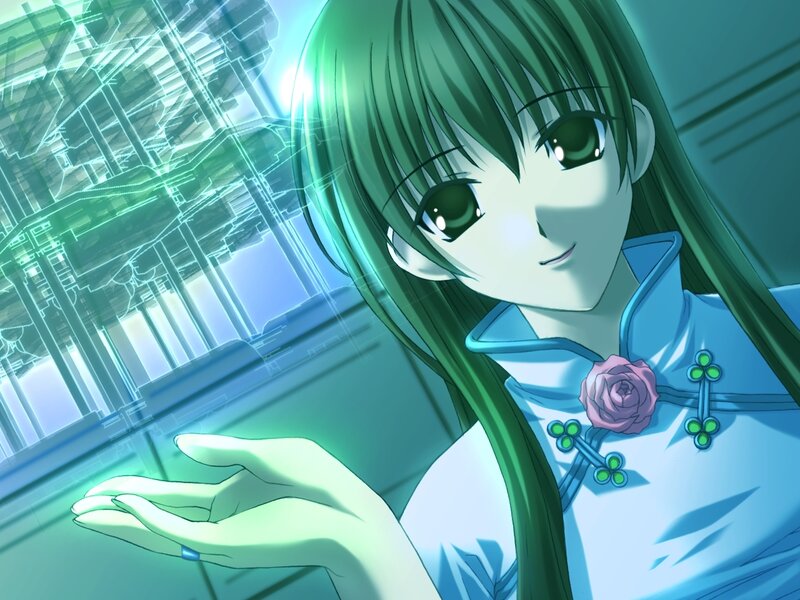 Green-haired Anime Girl — Green, Calm, Rose Pin