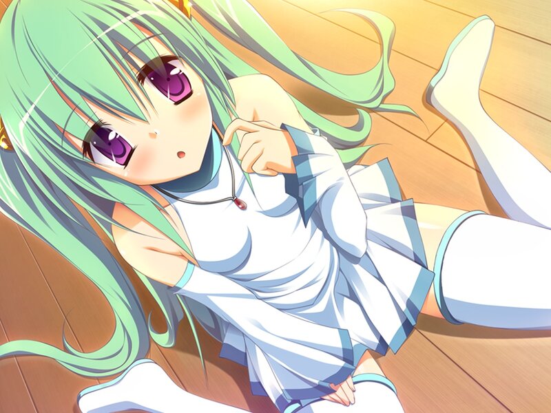 Green-haired Anime Girl — Green, Calm, White Dress