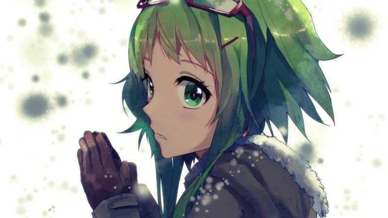 Green-haired Anime Girl — Green, Calm, Winter, Gloves