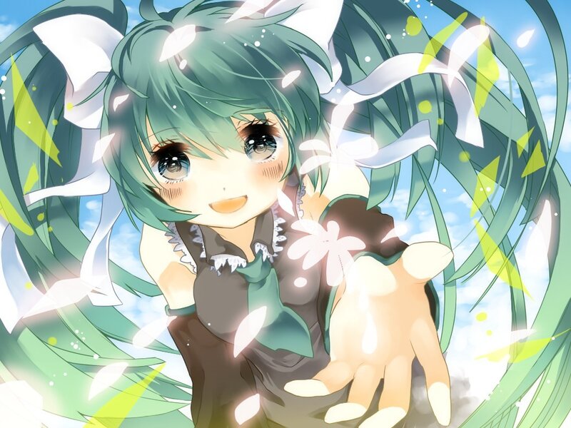 Green-haired Anime Girl — Green, Cheerful, Afternoon