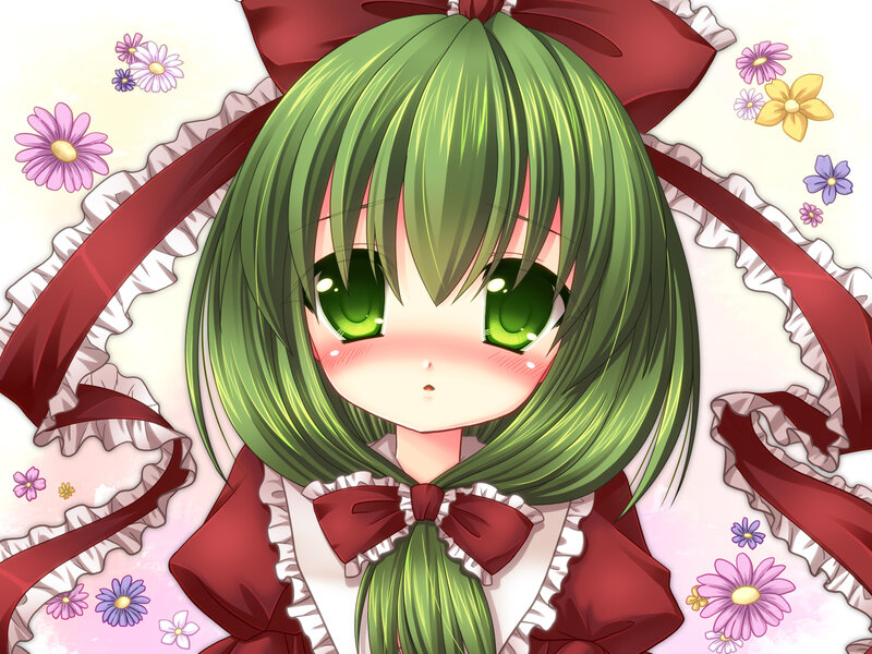 Green-haired Anime Girl — Green, Cheerful, Flowers