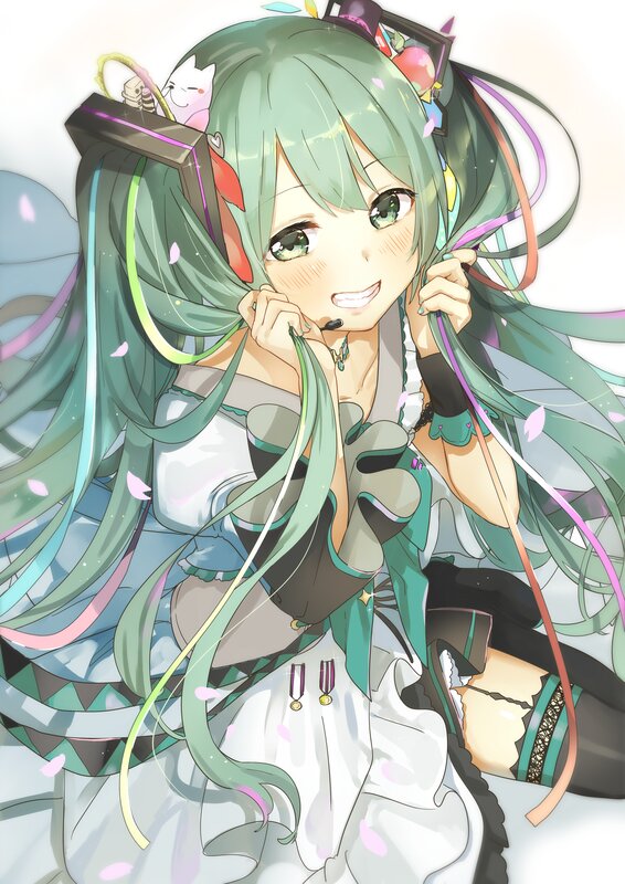 Green-haired Anime Girl — Green, Cheerful, Spring, Cat Figurine