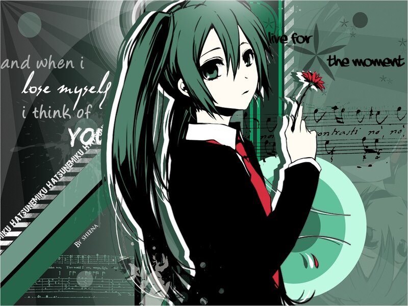 Green-haired Anime Girl — Green, Contemplative