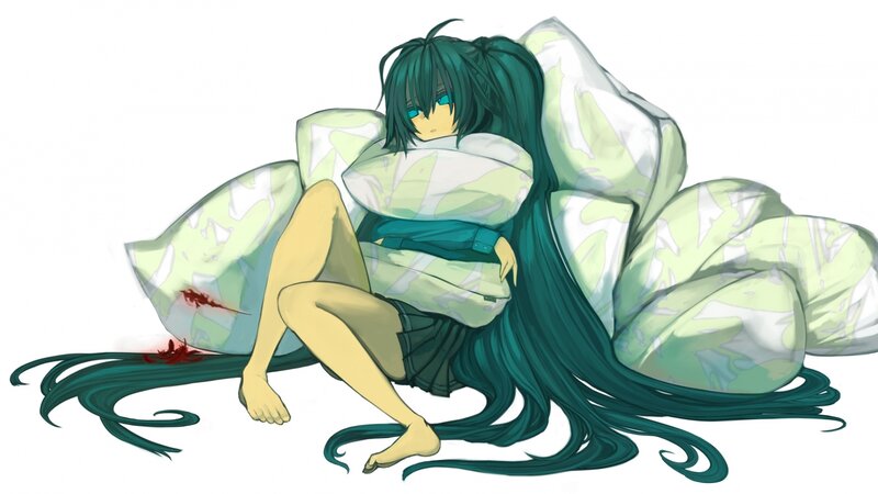 Green-haired Anime Girl — Green, Distressed, Digital Art, Pillows