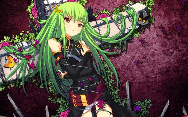 Green-haired Anime Girl — Green, Dramatic, Butterflies
