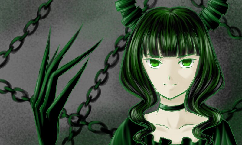 Green-haired Anime Girl — Green, Dramatic, Chains