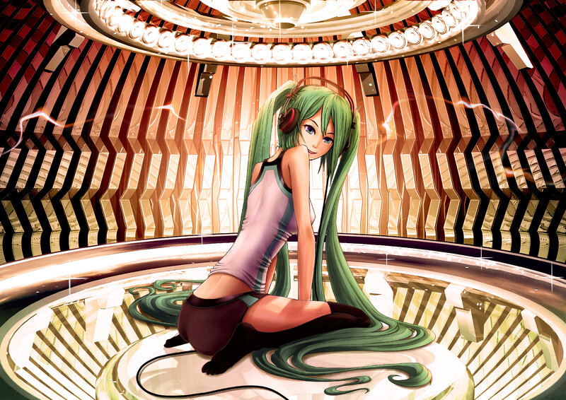 Green-haired Anime Girl — Green, Dramatic, Digital Art, Headphones