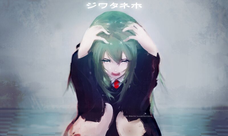 Green-haired Anime Girl — Green, Dramatic, Digital Art, School Uniform