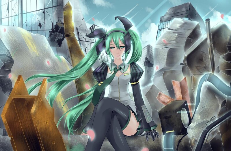 Green-haired Anime Girl — Green, Dramatic, Digital Art