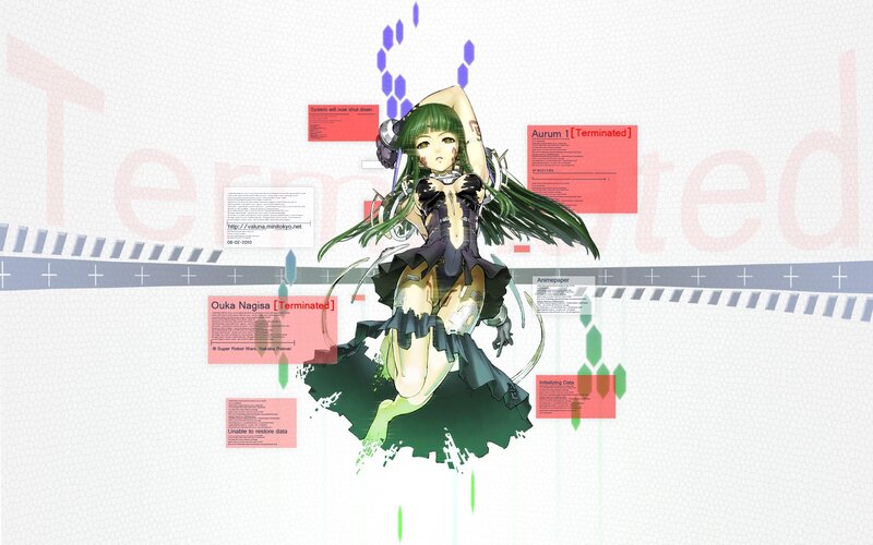 Green-haired Anime Girl — Green, Dramatic, Digital Interface