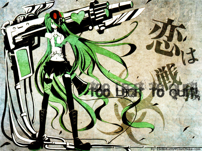 Green-haired Anime Girl — Green, Dramatic, Gun
