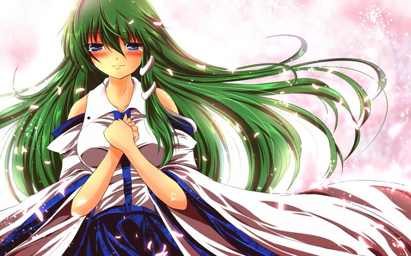 Green-haired Anime Girl — Green, Dramatic, Long Hair, School Uniform, Sparkles