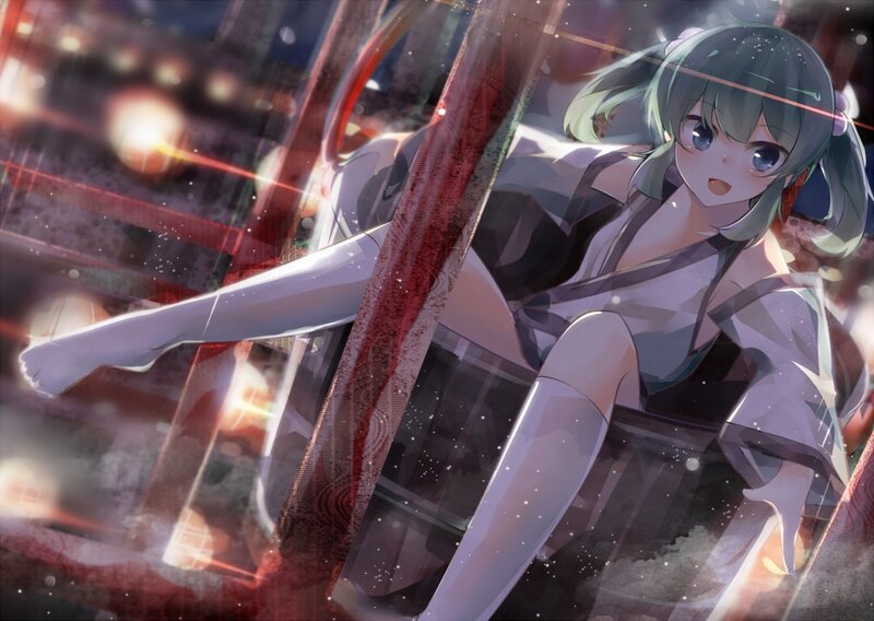 Green-haired Anime Girl — Green, Dramatic, Night, City Lights