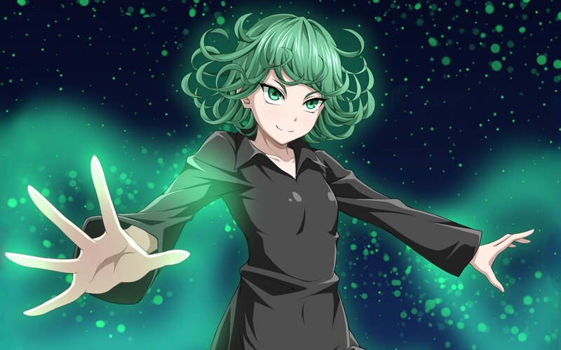 Green-haired Anime Girl — Green, Dramatic, Night, Curly Hair