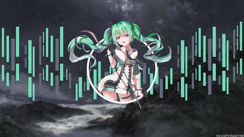 Green-haired Anime Girl — Green, Dramatic, Night, Digital Art, Microphone