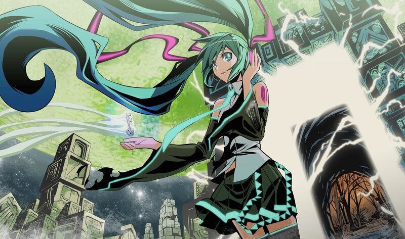 Green-haired Anime Girl — Green, Dramatic, Night, Key, Ancient Ruins