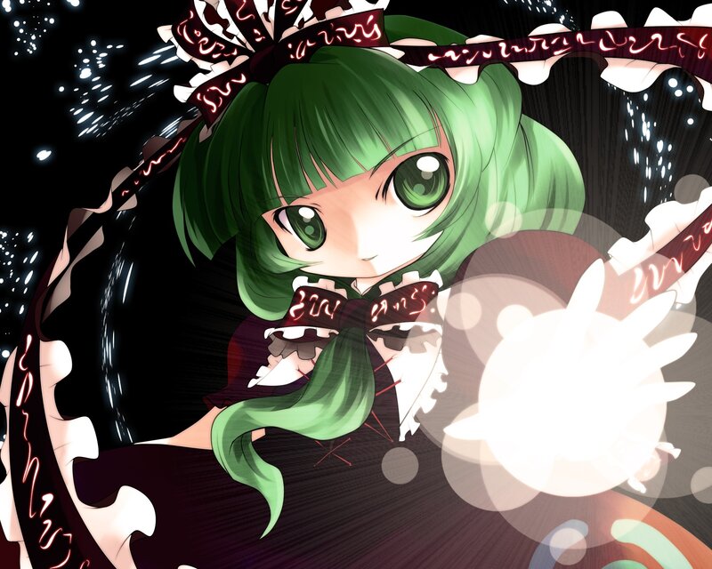 Green-haired Anime Girl — Green, Dramatic, Night, Magic Circle