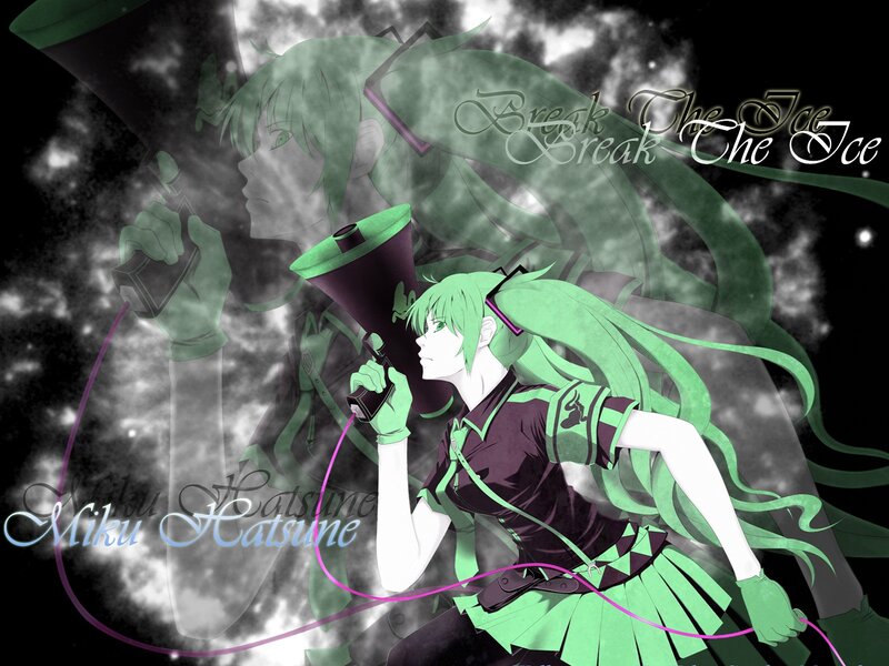 Green-haired Anime Girl — Green, Dramatic, Night, Megaphone