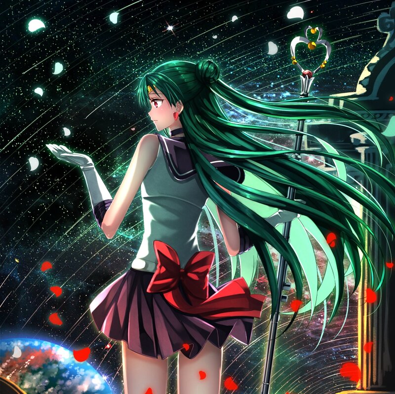 Green-haired Anime Girl — Green, Dramatic, Night, Space