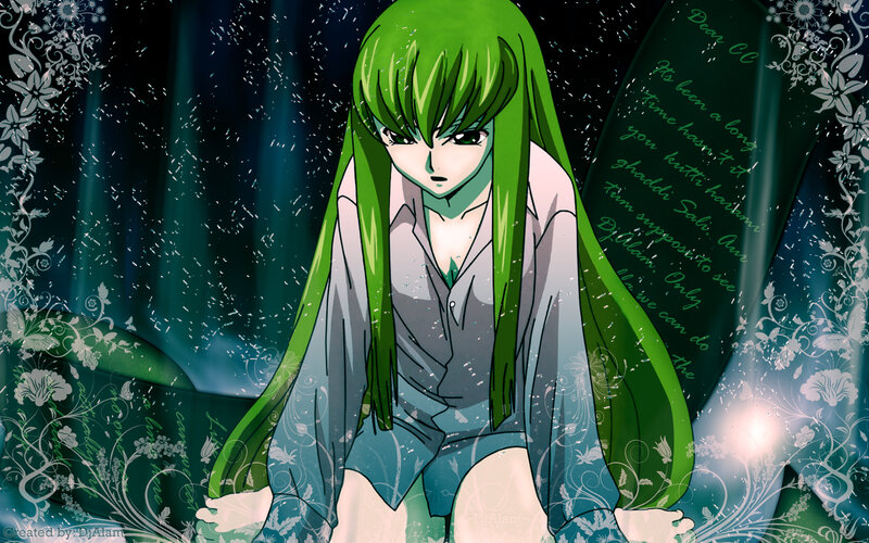 Green-haired Anime Girl — Green, Dramatic, Night, Text