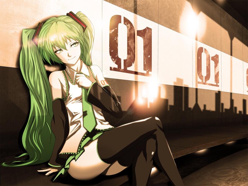 Green-haired Anime Girl — Green, Dramatic, Night