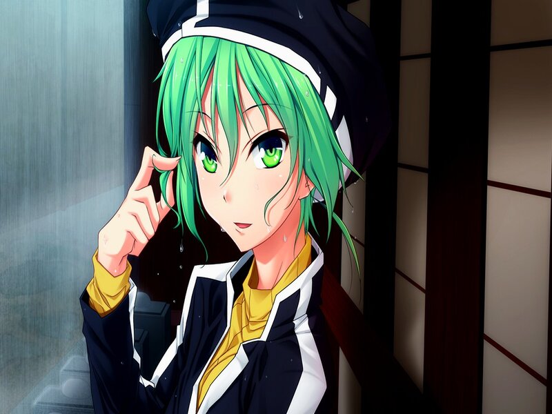 Green-haired Anime Girl — Green, Dramatic, Rain, Window