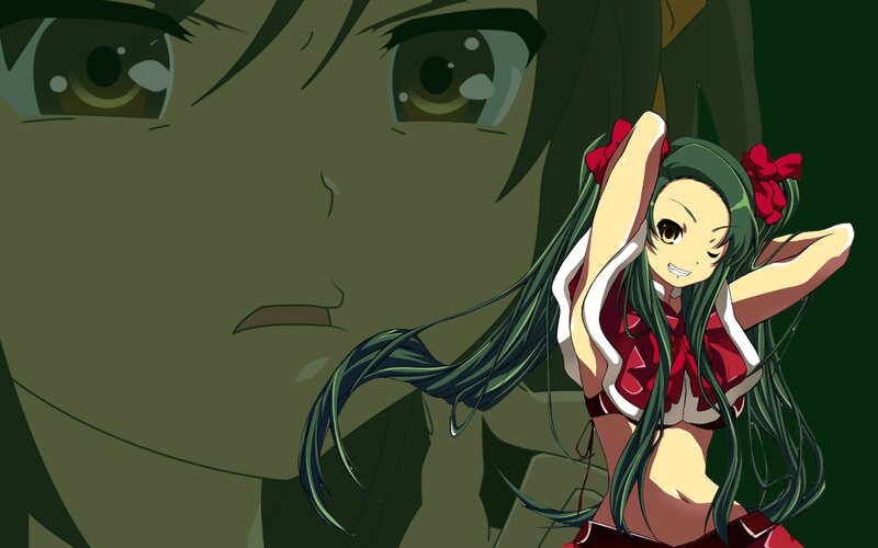 Green-haired Anime Girl — Green, Dramatic, Red Bows
