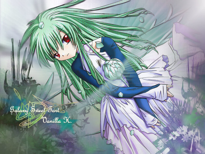 Green-haired Anime Girl — Green, Dramatic, Red Eyes