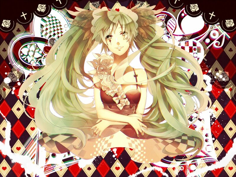 Green-haired Anime Girl — Green, Dramatic, Roses