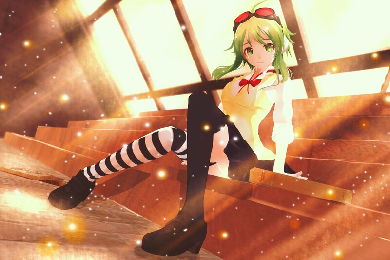 Green-haired Anime Girl — Green, Dramatic, Sunset, Digital Art, Goggles