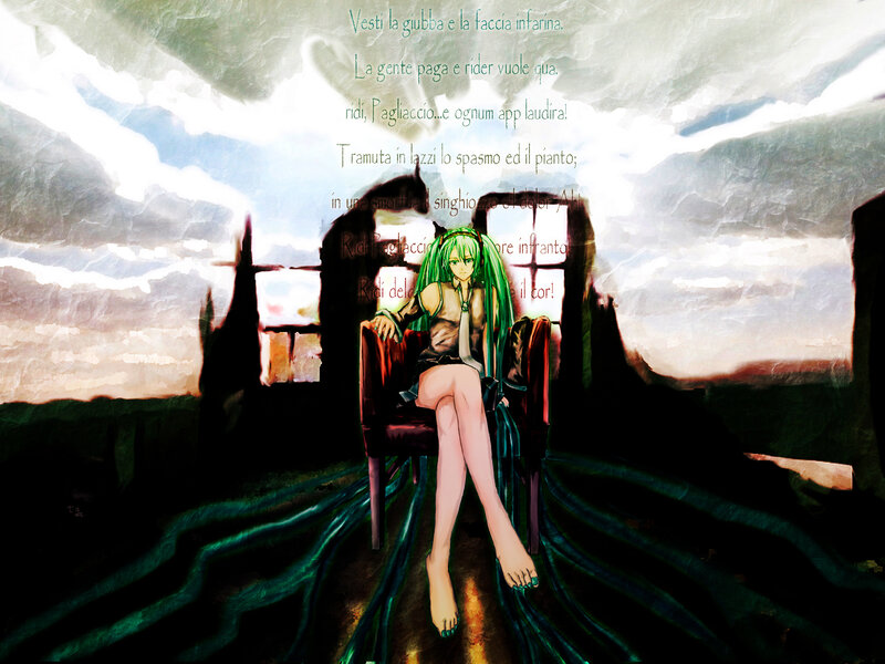 Green-haired Anime Girl — Green, Dramatic, Sunset, Digital Art