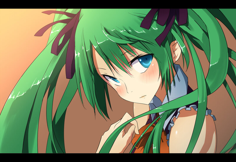 Green-haired Anime Girl — Green, Dramatic, Sunset