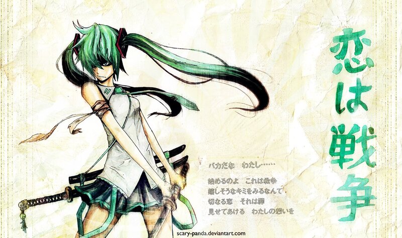 Green-haired Anime Girl — Green, Dramatic, Sword, Long Hair, Tattoo