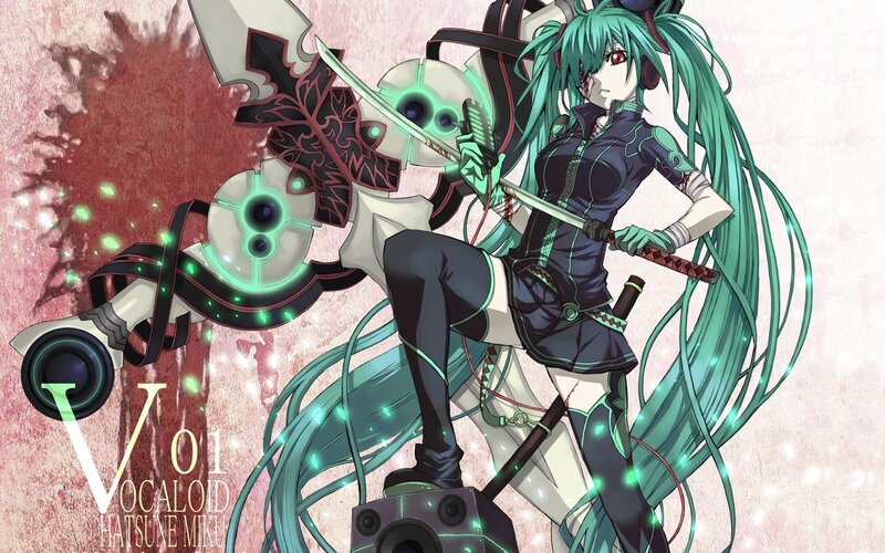 Green-haired Anime Girl — Green, Dramatic, Sword, Robotic Arm