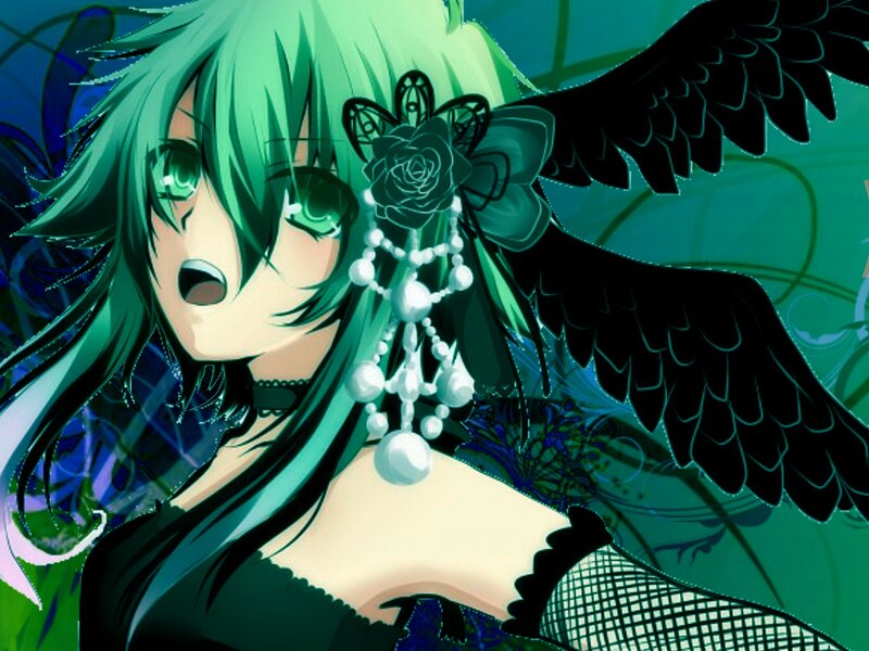 Green-haired Anime Girl — Green, Dramatic, Wings