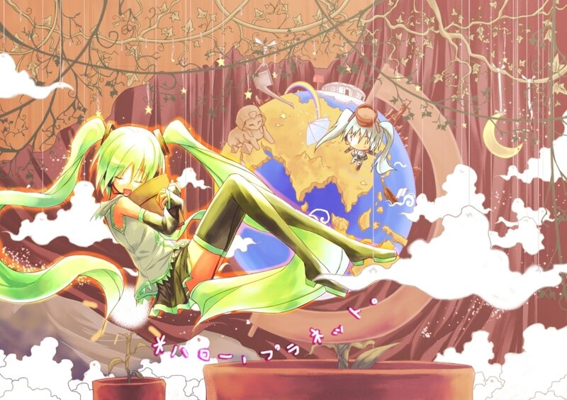 Green-haired Anime Girl — Green, Dreamy, Digital Art, Globe