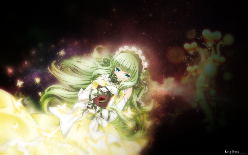 Green-haired Anime Girl — Green, Dreamy, Night, Heart