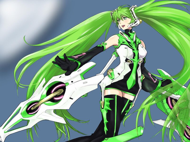 Green-haired Anime Girl — Green, Dynamic, Digital Art, Long Hair