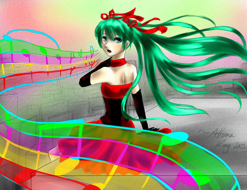 Green-haired Anime Girl — Green, Dynamic, Digital Art, Red Bow