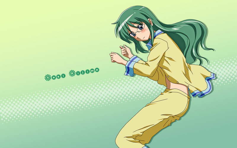 Green-haired Anime Girl — Green, Dynamic, Glasses, Yellow Outfit