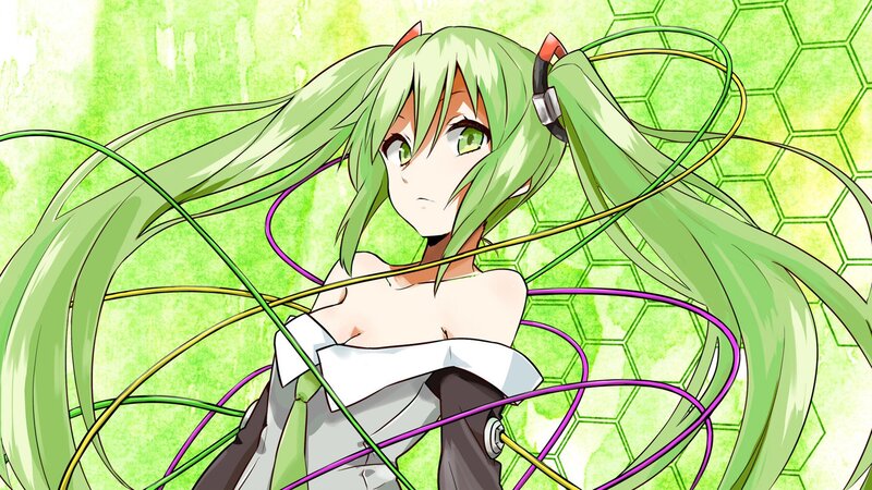 Green-haired Anime Girl — Green, Dynamic, Headphones, Wires