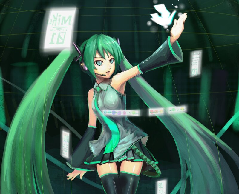 Green-haired Anime Girl — Green, Dynamic, Headset