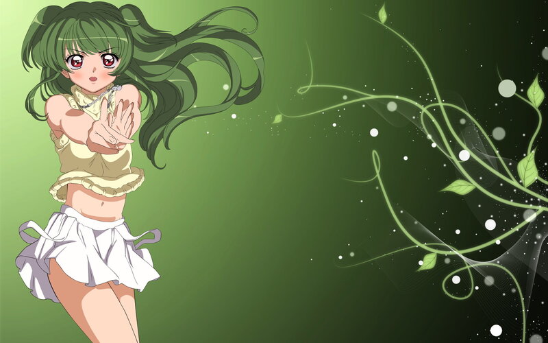 Green-haired Anime Girl — Green, Dynamic, Leaves