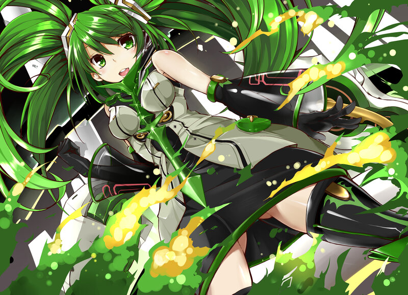 Green-haired Anime Girl — Green, Dynamic, Long Green Hair