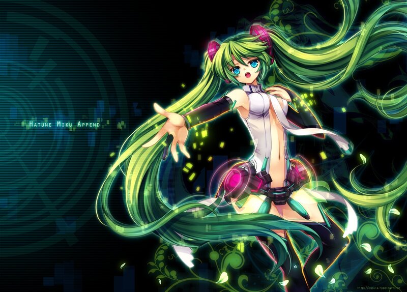 Green-haired Anime Girl — Green, Dynamic, Long Hair, Glowing Effects