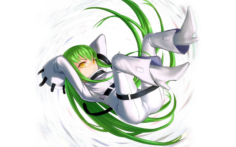 Green-haired Anime Girl — Green, Dynamic, Long Hair, White Suit