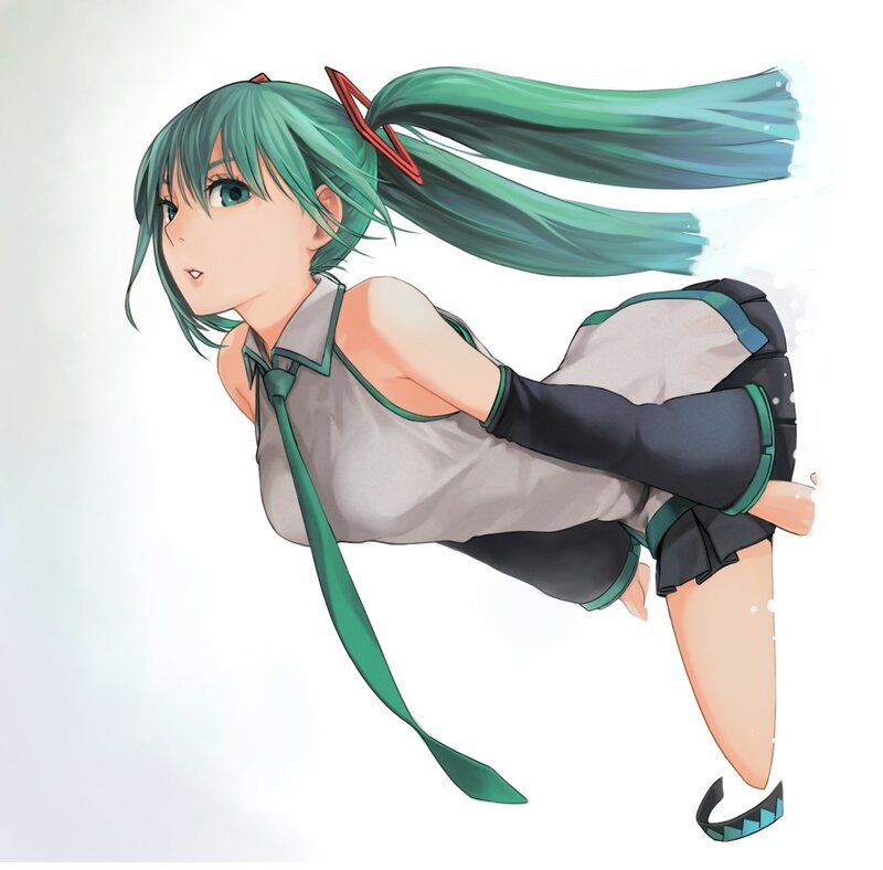 Green-haired Anime Girl — Green, Dynamic, Ponytail